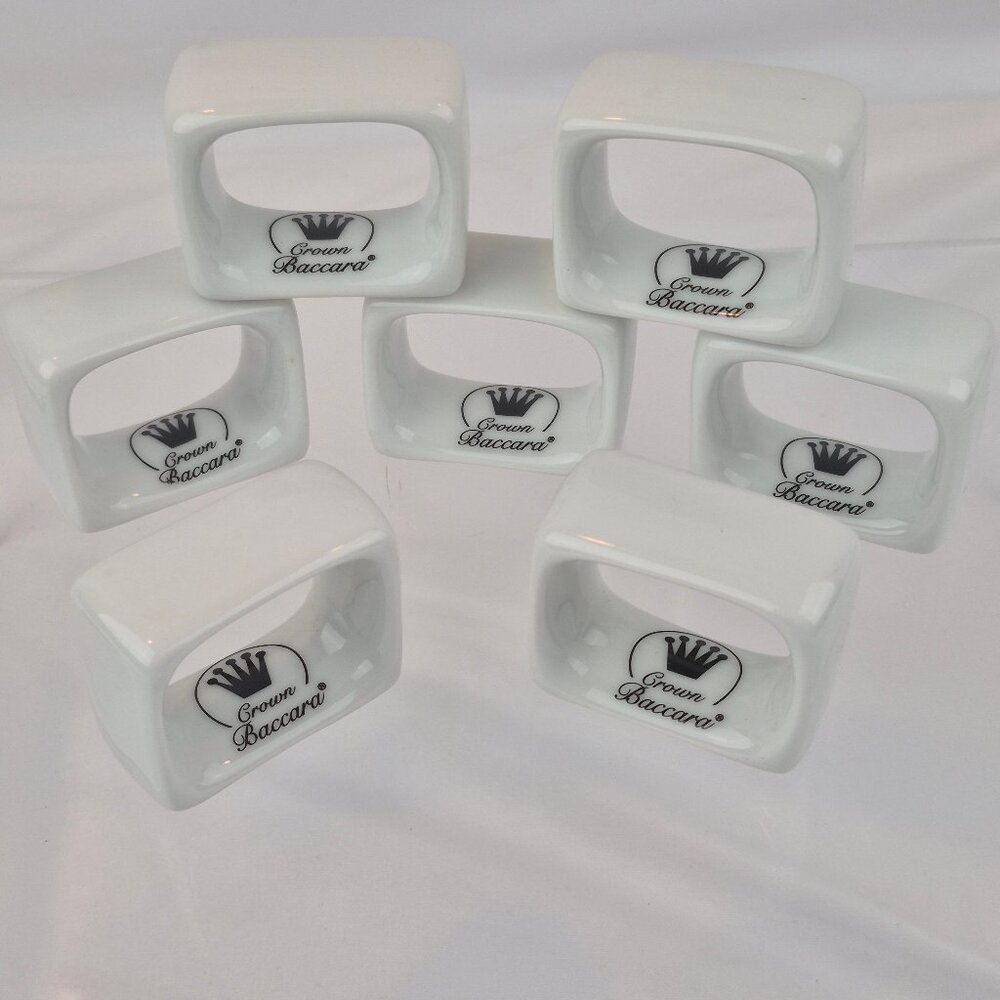 Crown Baccara Napkin Rings Modern Rectangle Porcelain Glossy Finish Set of 7